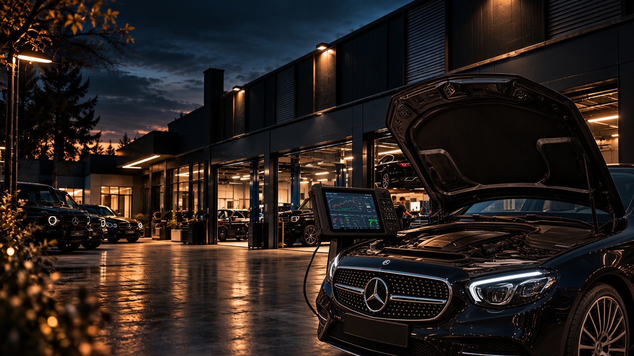 Mercedes-Benz E-Class у боксі Mercedes Service, Підлісся