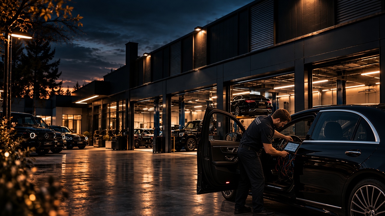 Mercedes-Benz S-Class у боксі Mercedes Service, Підлісся