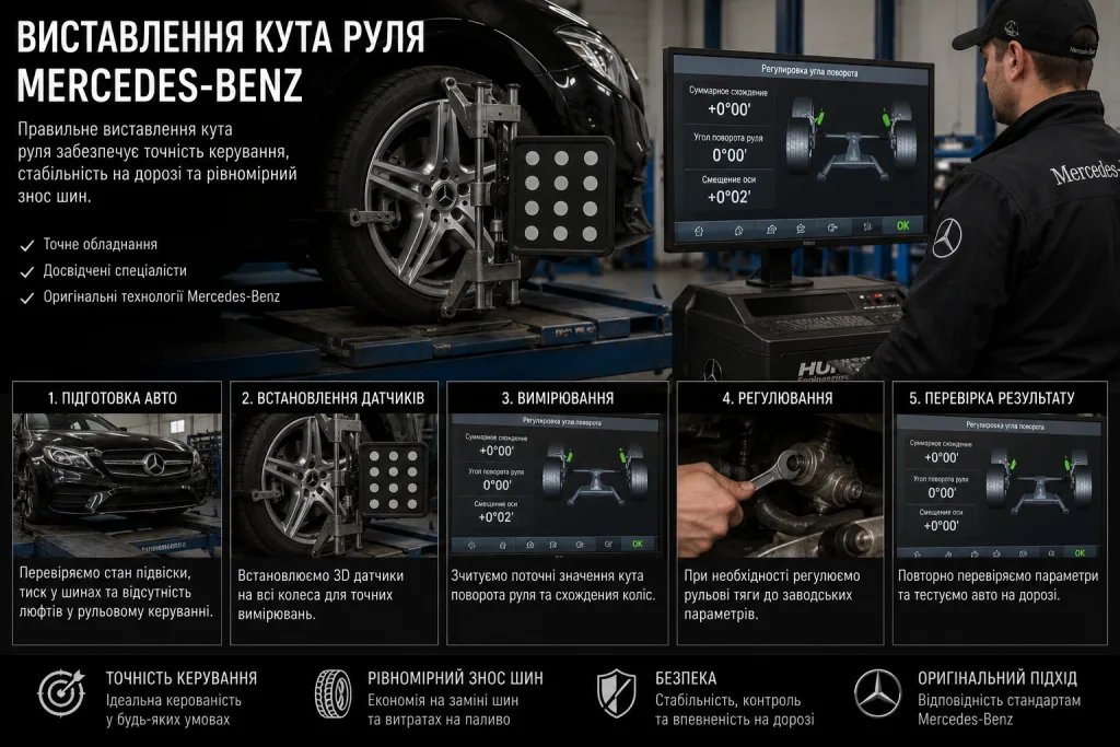 Виставлення кута руля Mercedes-Benz: навіщо потрібно і як це робиться. Mercedes Service, Підлісся