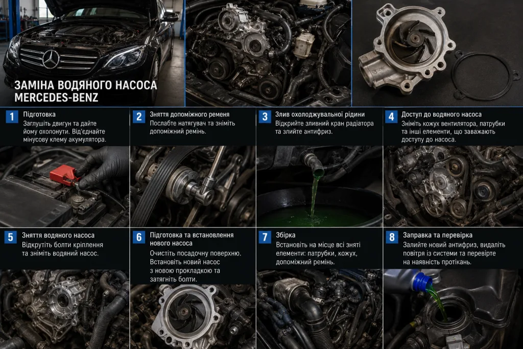 Заміна водяної помпи Mercedes-Benz: симптоми несправності та порядок роботи. Mercedes Service, Підлісся