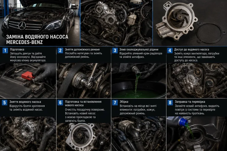 Заміна водяної помпи Mercedes-Benz: симптоми несправності та порядок роботи. Mercedes Service, Підлісся