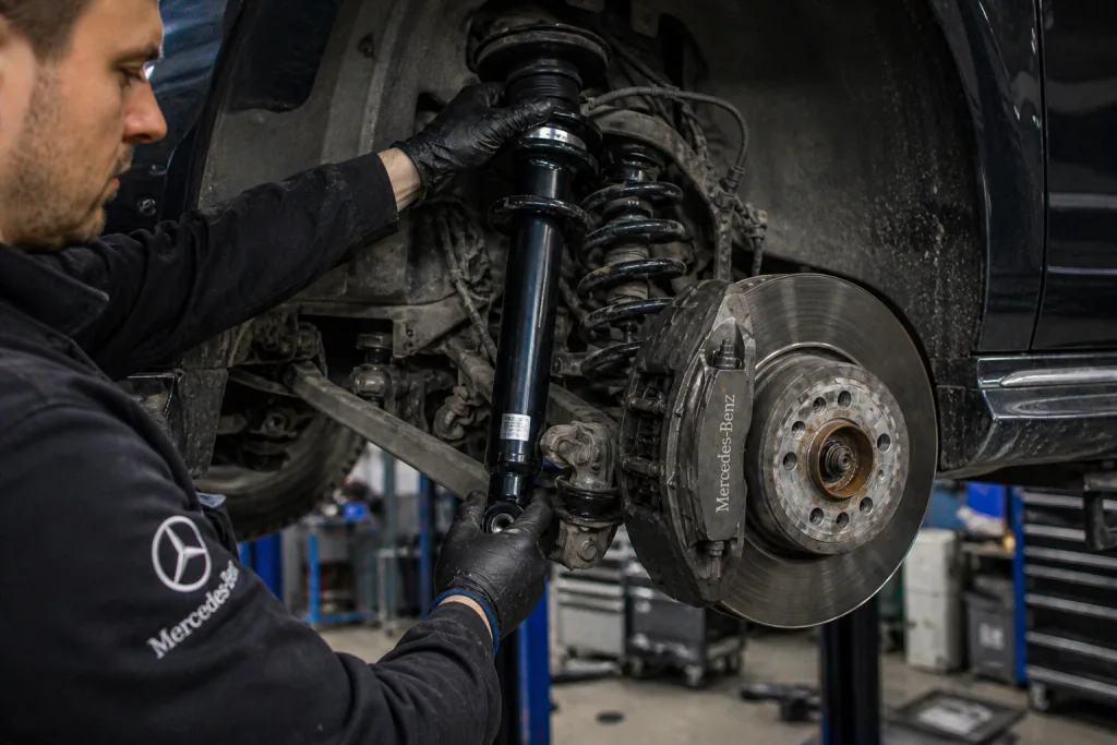Заміна амортизатора Mercedes-Benz: коли міняти і як це впливає на безпеку. Mercedes Service, Підлісся