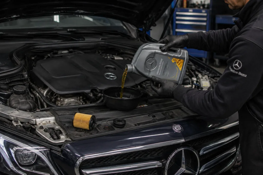 Заміна оливи в двигуні Mercedes-Benz: яку олію заливати і коли міняти. Mercedes Service, Підлісся