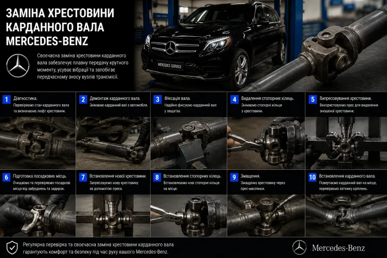 Заміна хрестовини карданного вала Mercedes-Benz: симптоми та порядок роботи. Mercedes Service, Підлісся
