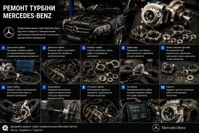 Ремонт турбіни Mercedes-Benz: симптоми несправності, причини та порядок роботи. Mercedes Service, Підлісся
