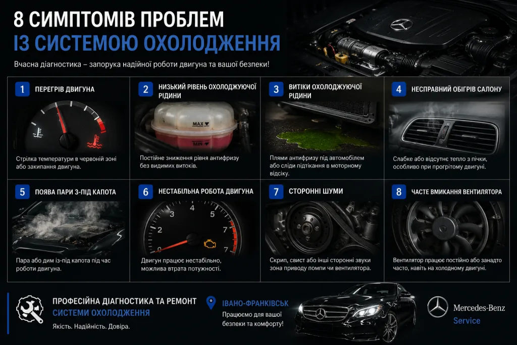 8 причин перегріву двигуна Mercedes-Benz: ремонт системи охолодження в Івано-Франківську. Mercedes Service, Підлісся