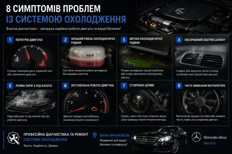 8 причин перегріву двигуна Mercedes-Benz: ремонт системи охолодження в Івано-Франківську. Mercedes Service, Підлісся