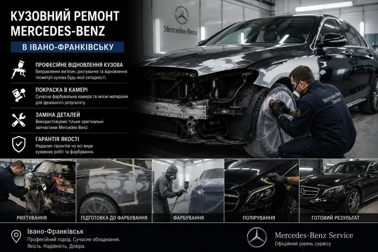 Кузовний ремонт Mercedes-Benz в Івано-Франківську: двері, бампери, скло, фари. Mercedes Service, Підлісся